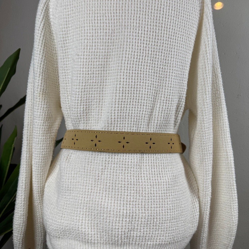 Vintage Y2K Festival Indie Laser Cut Belt Women Large Tan Manmade Leather - Picture 5 of 8